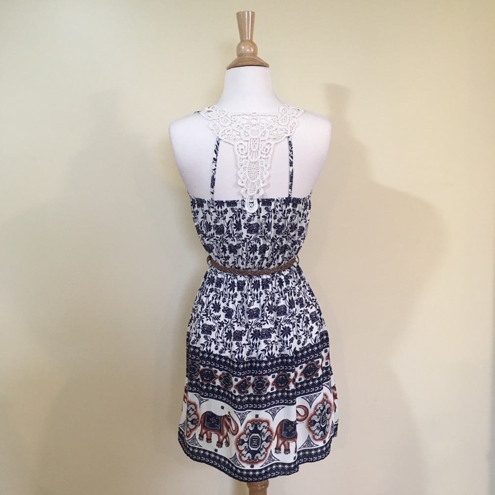 Crochet Lace Racerback Floral Fit and Flare Dress - Picture 5 of 8